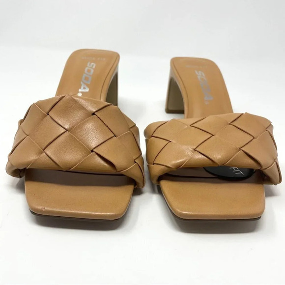 Soda Woven Heeled Backless Braided Square Toe Slip On Block Heel Sandals Sz 6 - Picture 5 of 8